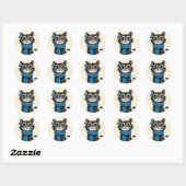 Sticker Rond Chat de dessin animé mignon (Feuille)