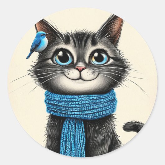 Sticker Rond Chat de dessin animé mignon (Devant)