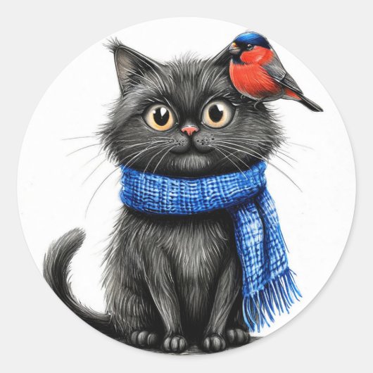Sticker Rond Chat de dessin animé mignon (Devant)