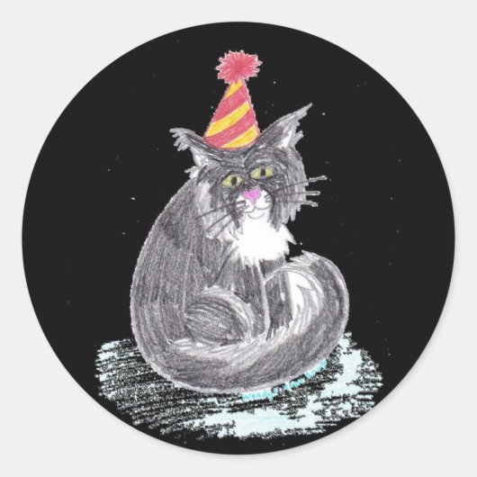 Sticker Rond Chat de fête (Devant)
