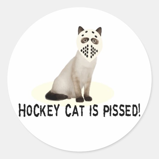 Sticker Rond Chat de hockey en colère (Devant)