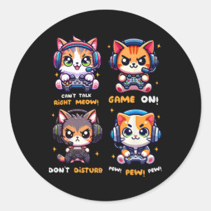 Sticker Rond Chat de joueur drôle de jeux vidéo Pew garçons fil