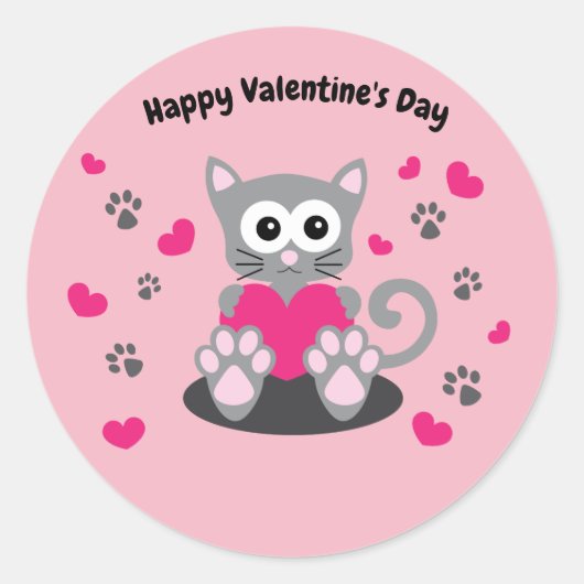 Sticker Rond Chat de la Saint-Valentin Animée (Devant)