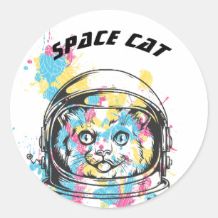 Sticker Rond Chat de l'espace