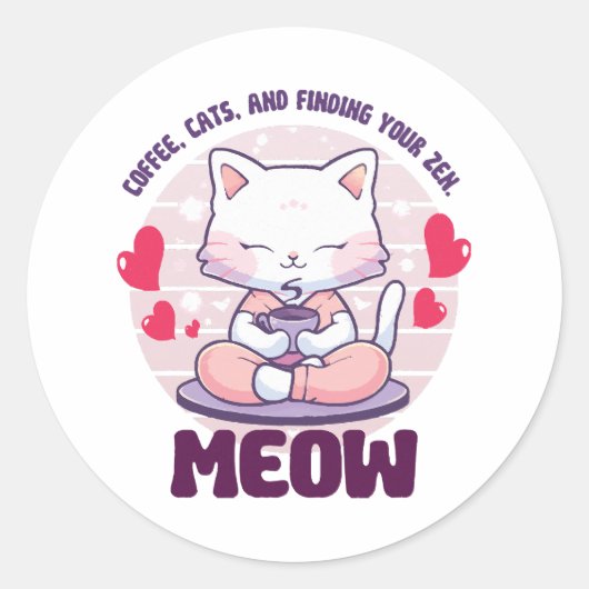 Sticker Rond Chat de méditation - Chat Kawaii (Devant)