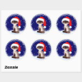 Sticker Rond Chat de Noël à Santa Hat (Feuille)