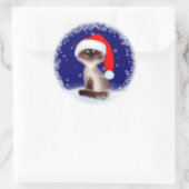 Sticker Rond Chat de Noël à Santa Hat (Sac)