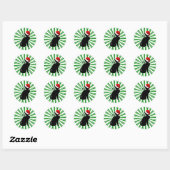 Sticker Rond Chat de Noël avec des rayures vertes (Feuille)