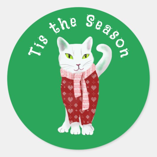 Sticker Rond Chat de Noël blanc en Sweat de vacances sur mesure (Devant)