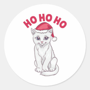 Sticker Rond Chat de Noël Ho Ho