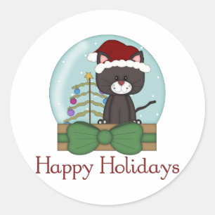 Sticker Rond Chat de Noël Kitten Fêtes Noël Snowglobes