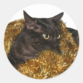 Sticker Rond Chat de Noël noir