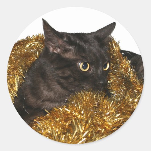 Sticker Rond Chat de Noël noir (Devant)