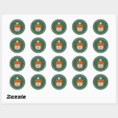 Sticker Rond Chat de Noël Orange Casquette Vert sur mesure (Feuille)