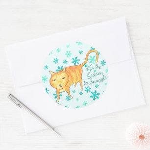 Sticker Rond Chat de Noël Peluches Douces et Rafles d'Hiver