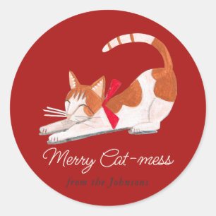 Sticker Rond Chat de Noël rennes rouge Vacances 