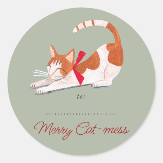 Sticker Rond Chat de Noël rennes vert Vacances (Devant)