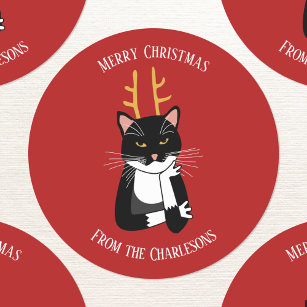 Sticker Rond Chat de Noël sarcastique drôle
