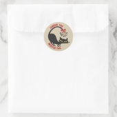 Sticker Rond Chat de Noël sous le gui rétro milieu du siècle (Sac)