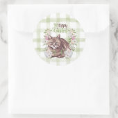Sticker Rond Chat de Pâques Gingham Joyeux (Sac)