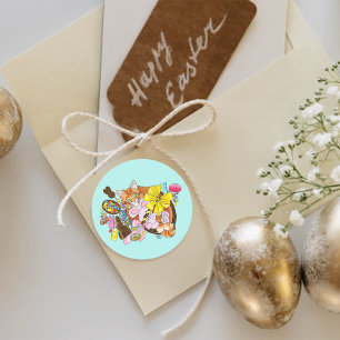 Sticker Rond Chat de Pâques Orange