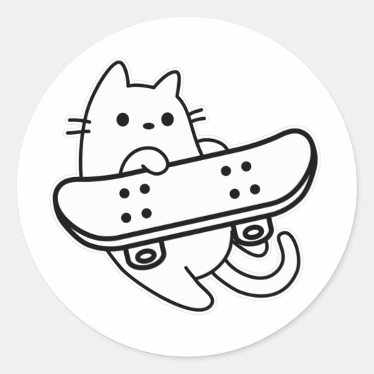 Sticker Rond Chat de patinage avec skateboard (Devant)