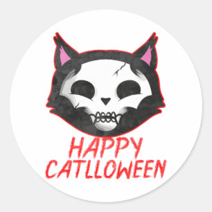 Sticker Rond Chat de peinture de cadavre Happy Catlloween Chat 