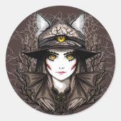 Sticker Rond Chat de sorcière Halloween Déplaisant Portrait mig (Devant)