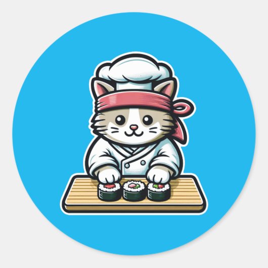 Sticker Rond Chat de sushi - Chat mignonne et amusante faisant (Devant)