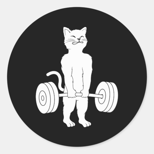 Sticker Rond Chat Deadlift levage Powerlift Kitty Muscle Chat (Devant)