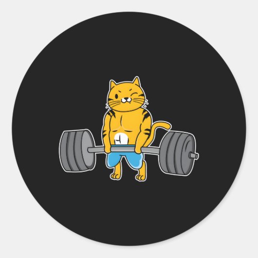 Sticker Rond Chat Deadlifter Powerlifter Hauteur de poids Chat (Devant)