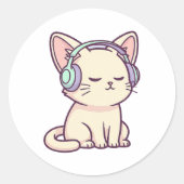 Sticker Rond Chat décontracté avec écouteurs (Devant)
