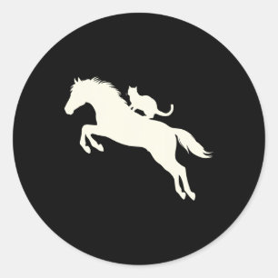 Sticker Rond Chat D'Équitation Silhouette Pour Amoureux des ani