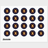 Sticker Rond Chat d'Halloween bleu violet orange brillant (Feuille)