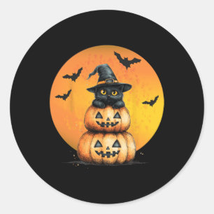Sticker Rond Chat d'Halloween Chat noir Halloween Chat effrayan