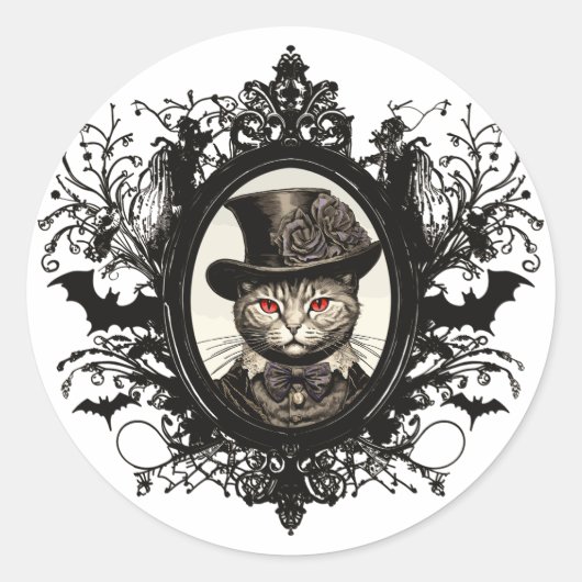 Sticker Rond Chat d'Halloween, Chat Vampire, crocs (Devant)