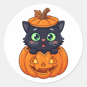 Sticker Rond Chat d'Halloween Inspecteur de Bonbons Professionn