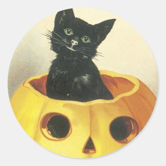 Sticker Rond Chat d'Halloween Joyeux à l'ancienne (Devant)