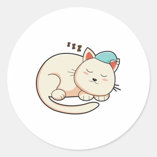 Sticker Rond Chat Dormir avec casquette (Devant)