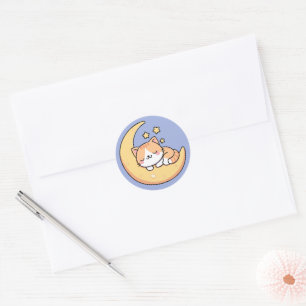 Sticker Rond Chat Dormir Sur La Lune
