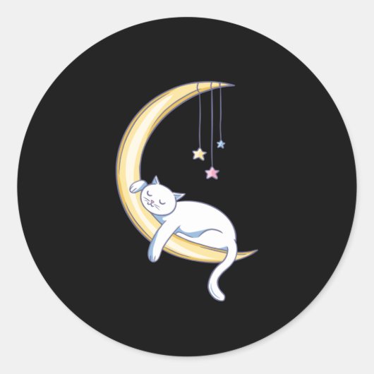 Sticker Rond Chat dormir sur la lune (Devant)
