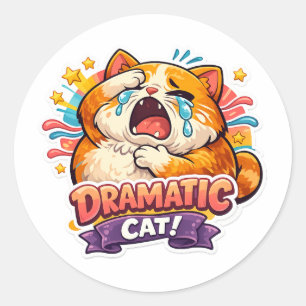Sticker Rond Chat dramatique drôle pleurant la réaction d'art d