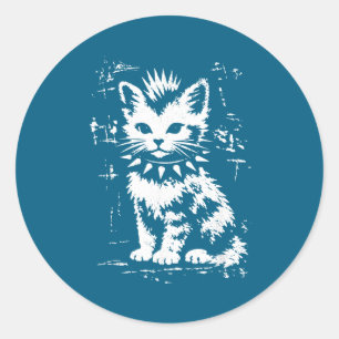 Sticker Rond Chat drôle de chat punk vintage mème hommes femmes