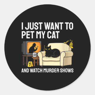 Sticker Rond Chat drôle de femme qui possède un chat et regarde