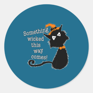 Sticker Rond Chat drôle d'Halloween - Citation de Shakespeare M