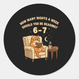 Sticker Rond Chat drôle lisant 6-7 Mème Prof d'anglais Amoureux