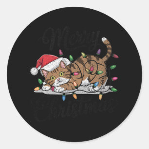 Sticker Rond Chat drôle Noël effrayant Chat noir Halloween