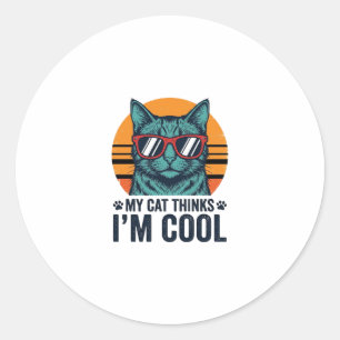 Sticker Rond Chat Drôle Pense Que Je Suis Cool Vintage