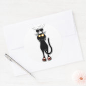 Sticker Rond Chat drôle Personnage Grattant Tissu (Enveloppe)