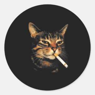 Sticker Rond Chat drôle qui fume une cigarette Kitten Meme Stup